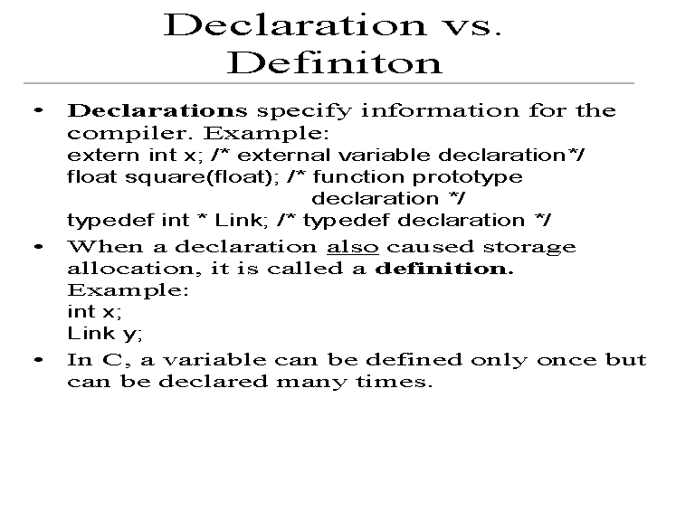 Declaration Vs Definiton