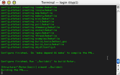 Screenshot of the buildall script running