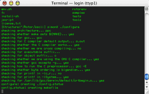 Screenshot of the configure script running